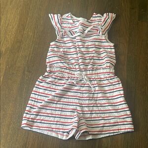 Janie and Jack Red and Blue Striped Jumpsuit with Ruffled Sleeves